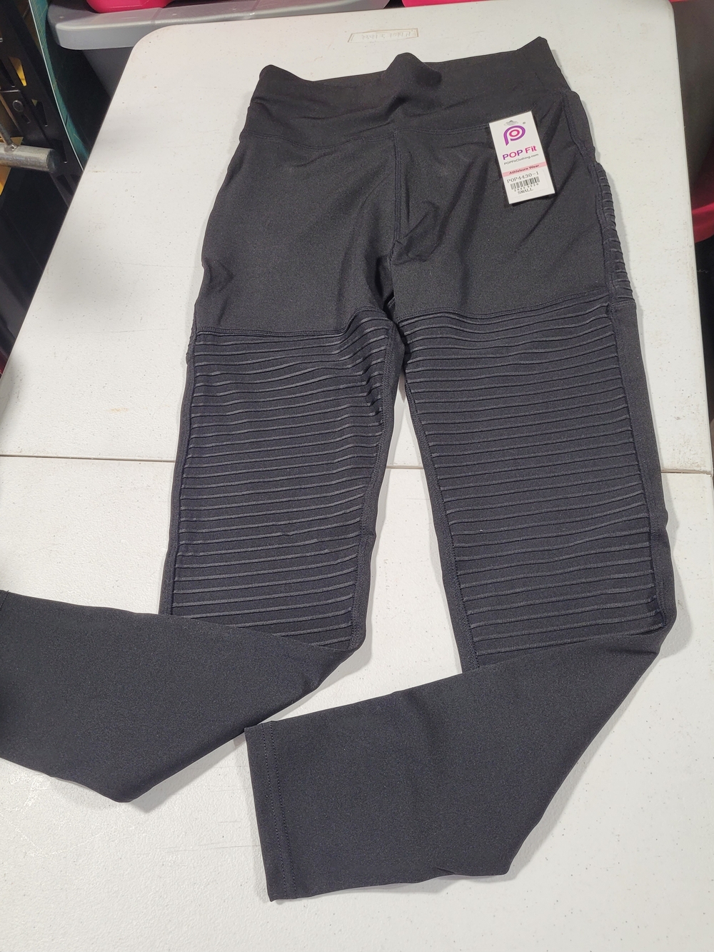 POP Fit Black Ribbed Knee Panel Leggings